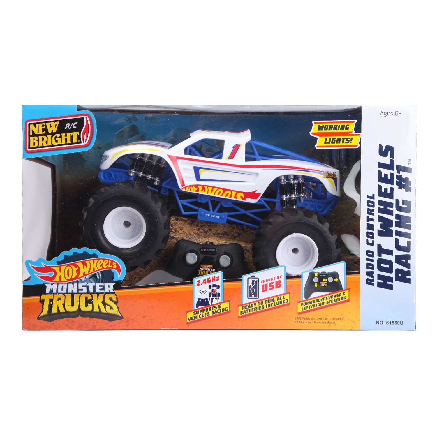 Машина Hot Wheels РУ 1:15 Monster Truck Racing 1 Белый 61550U