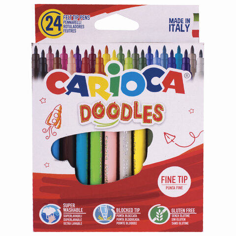 Фломастеры CARIOCA (Италия) "Doodles", 24 цвета, суперсмываемые