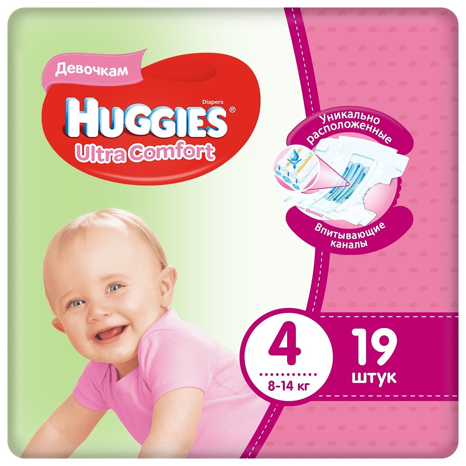 Подгузники для девочек Huggies Ultra Comfort 4 8-14кг 19шт
