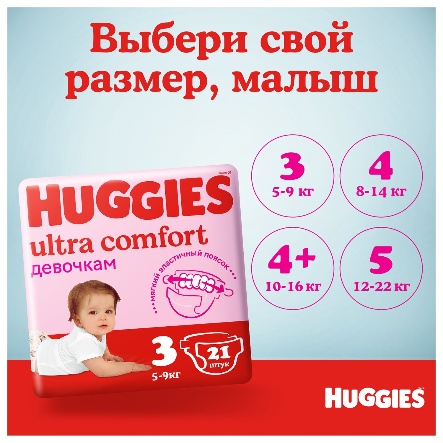 Подгузники Huggies Ultra Comfort для девочек 5 12-22кг 84шт