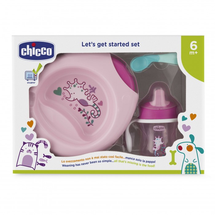 Набор детской посуды CHICCO для кормления от 6 месяцев розовый