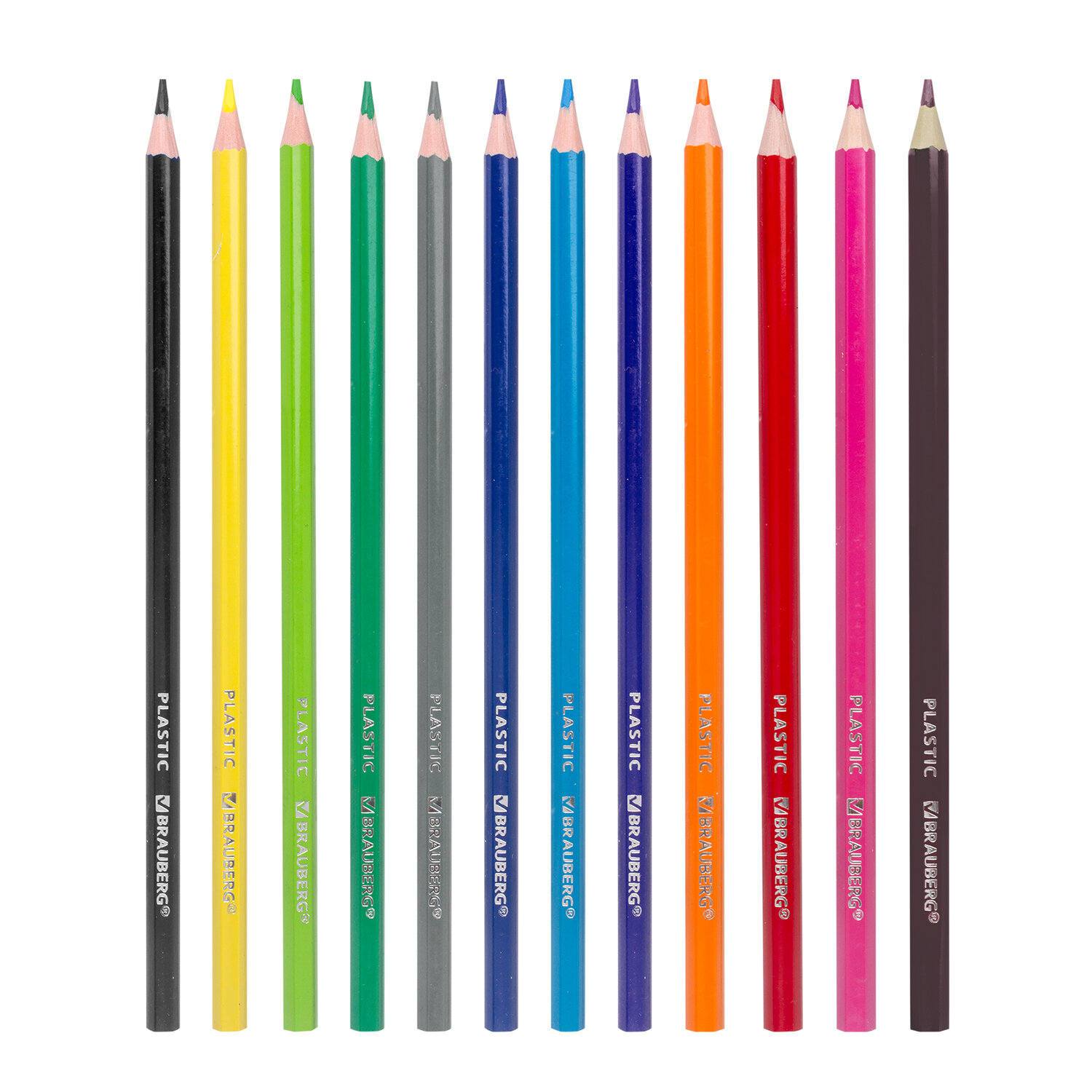 Карандаши цветные BRAUBERG PREMIUM, 12 цветов, пластиковые,шестигранные, грифель мягкий 3 мм, 181666