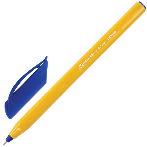 Ручка шариковая масляная BRAUBERG "Extra Glide Orange", 12шт, СИНЯЯ, трехгранная, узел 0,7 мм, линия письма 0,35 мм, 142925