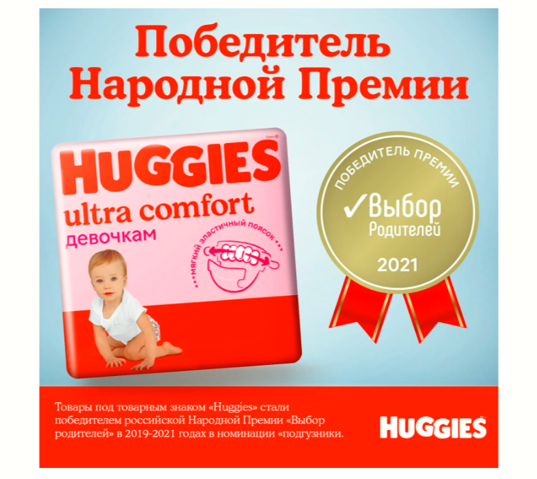 Подгузники для девочек Huggies Ultra Comfort 4 8-14кг 80шт