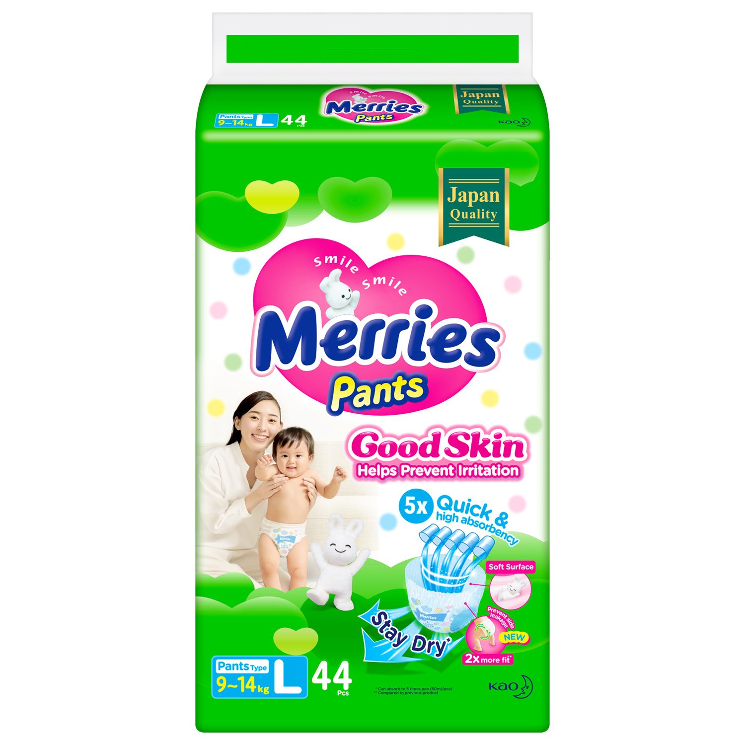 Трусики Merries Good Skin L 9-14кг 44шт