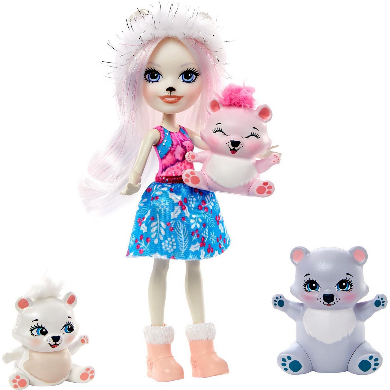 Кукла со зверюшками Enchantimals Пристина Полярная Миша с семьей GJX47