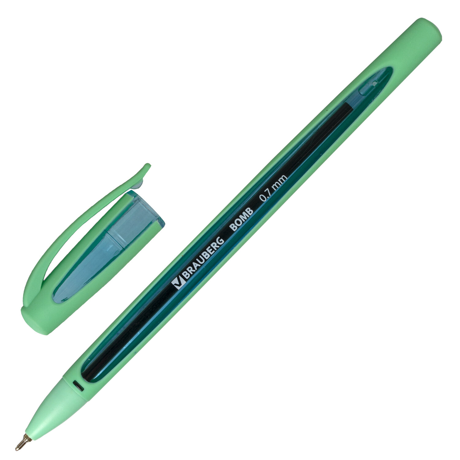Ручка шариковая масляная BRAUBERG "BOMB GT Pastel", СИНЯЯ, прорезиненный корпус ассорти, узел 0,7 мм, линия письма 0,35 мм
