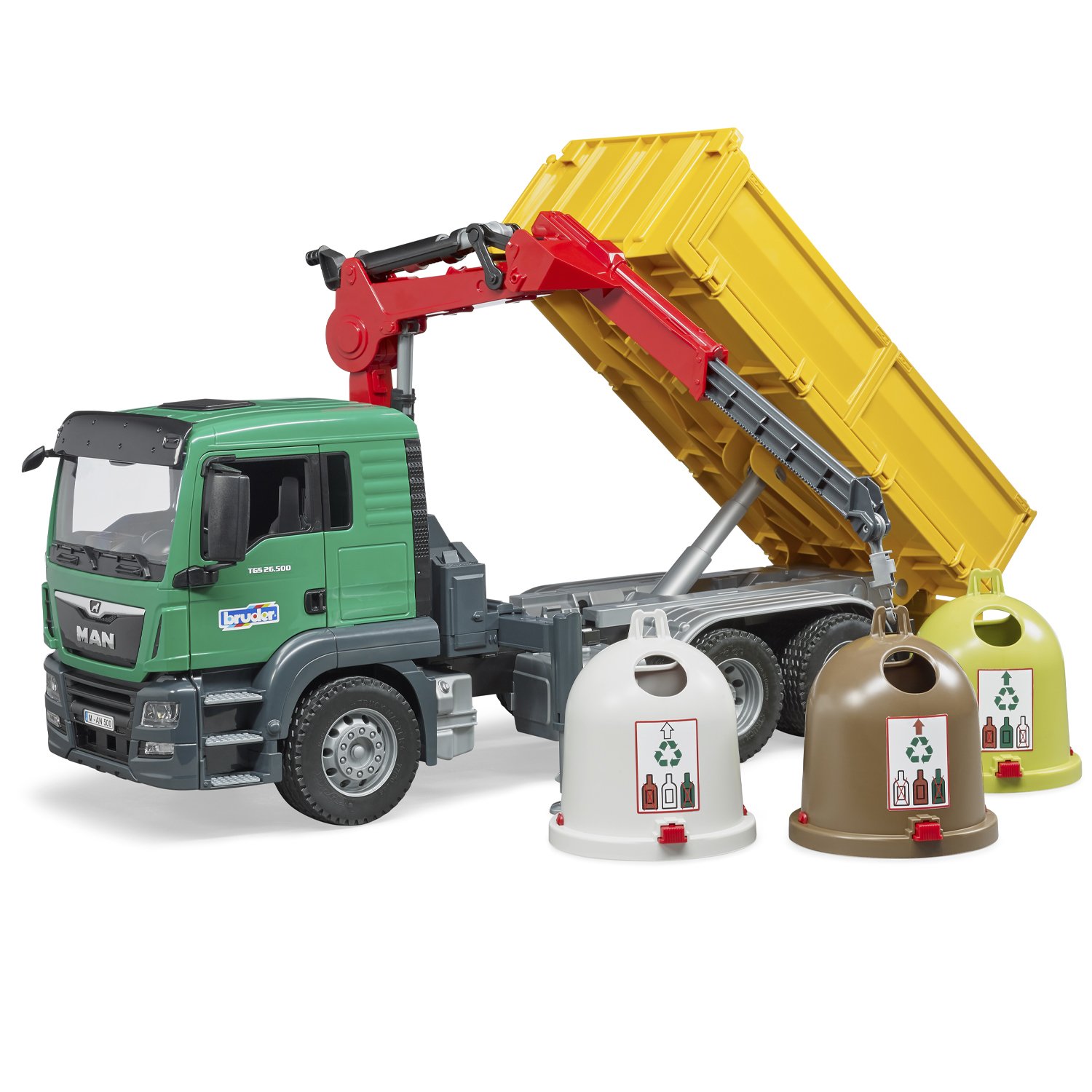 Уборочный грузовик Bruder Man с 3 мусорными контейнерами (03-753) 1:16