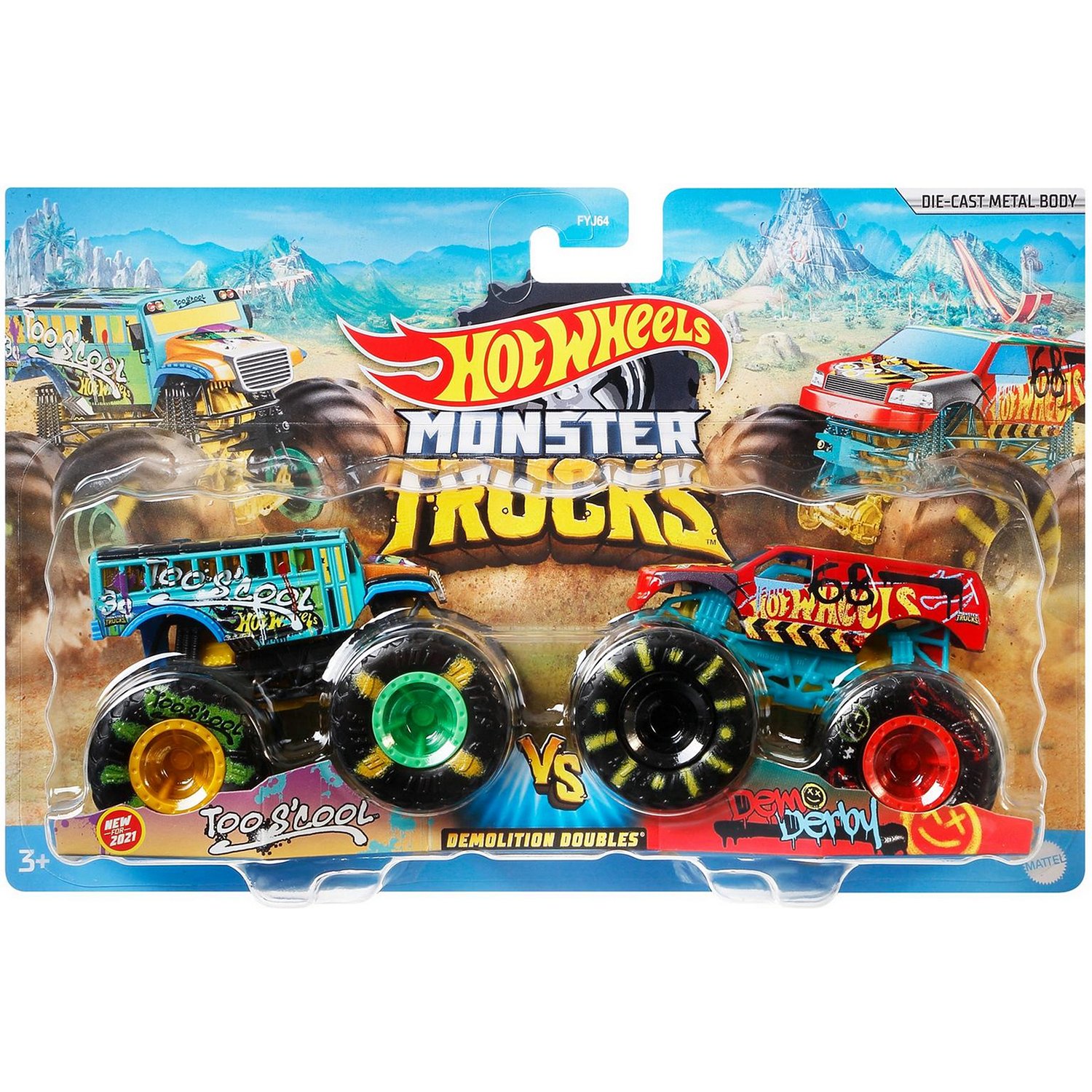 Набор машин Hot Wheels Monster Trucks Too S'cool vs Demo Derby (FYJ64/GTJ52)
