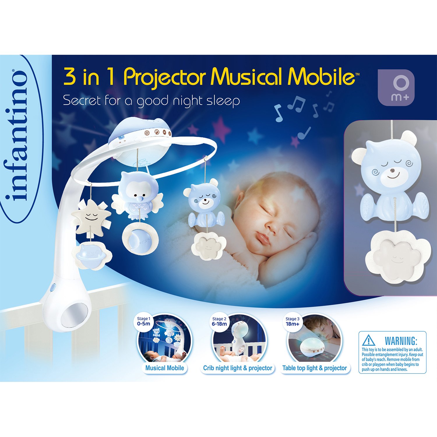 Мобиль-проектор Infantino 3 в 1 Музыкальный голубой INFANTINO