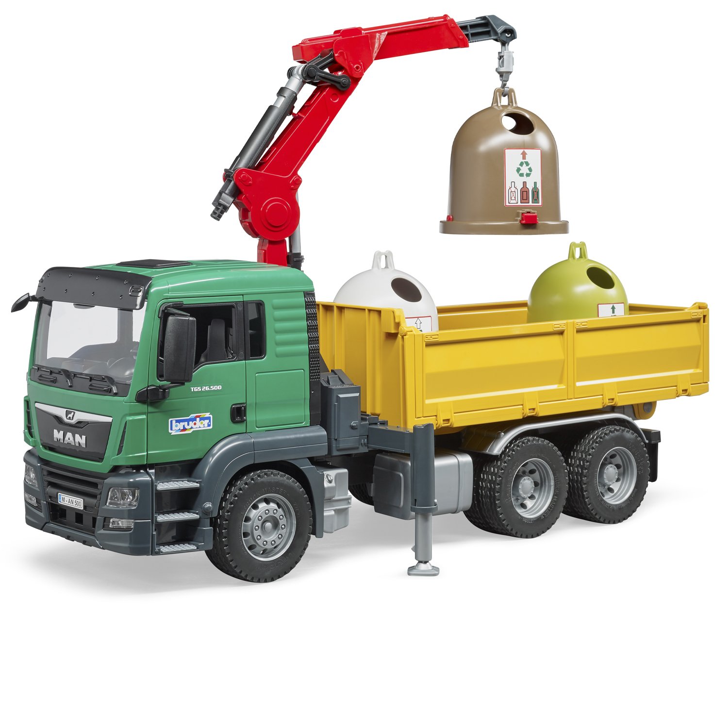 Уборочный грузовик Bruder Man с 3 мусорными контейнерами (03-753) 1:16