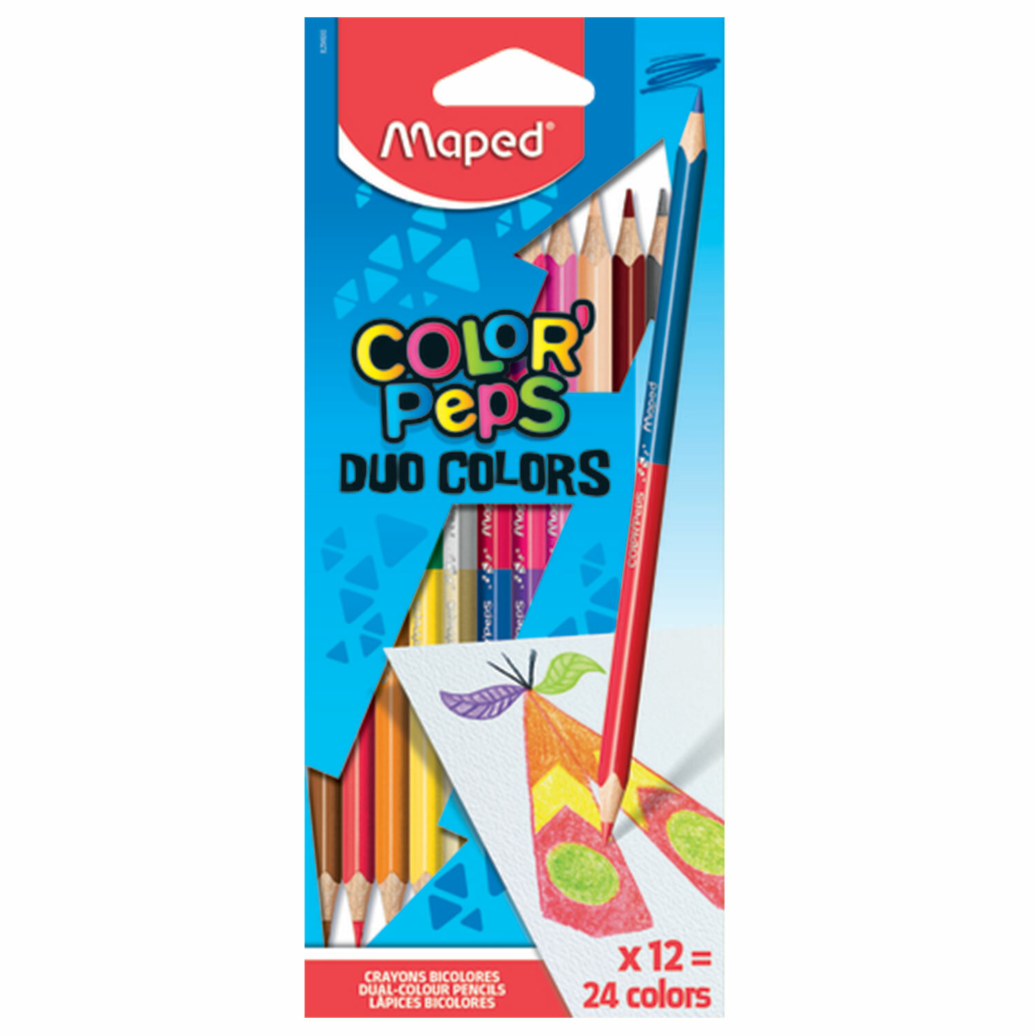 Карандаши двусторонние MAPED "Color'Peps Duo", 12 штук, 24 цвета, трехгранные, 829600