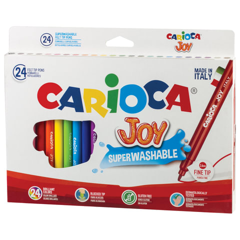 Фломастеры CARIOCA (Италия) "Joy", 24 цвета, суперсмываемые, вентилируемый колпачок, картонная коробка, 40615/150108