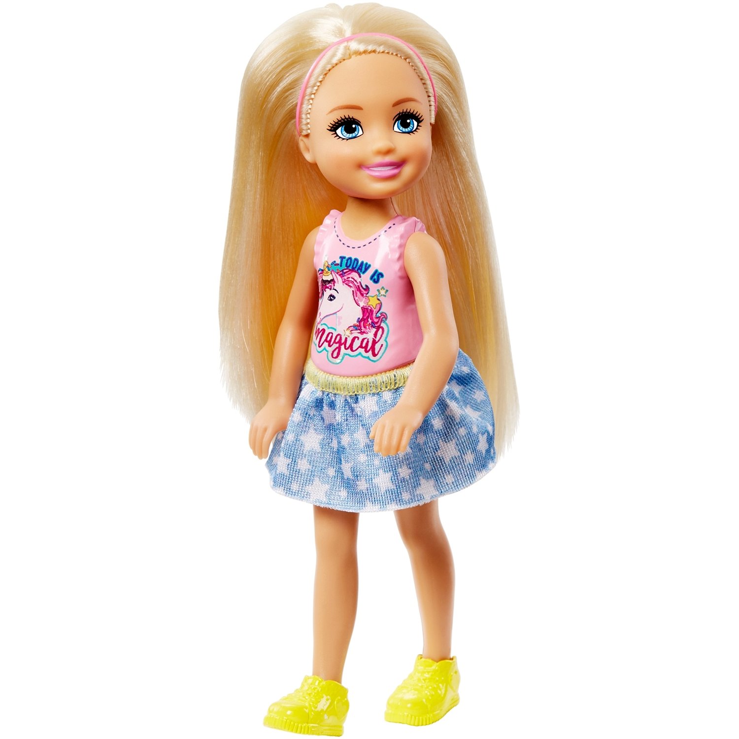 Кукла Barbie Клуб Челси Блондинка в платье с единорогом, 14 см, FRL80
