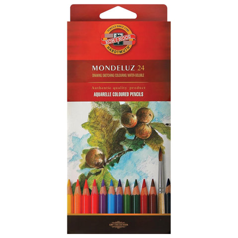 Карандаши цветные акварельные художественные KOH-I-NOOR "Mondeluz", 24 цвета, 3,8 мм, заточенные, европодвес, 3718024001KSRU