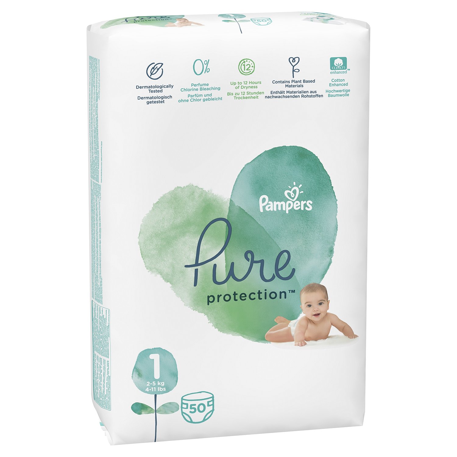 Подгузники Pampers Pure Protection Newborn 2-5кг 50шт
