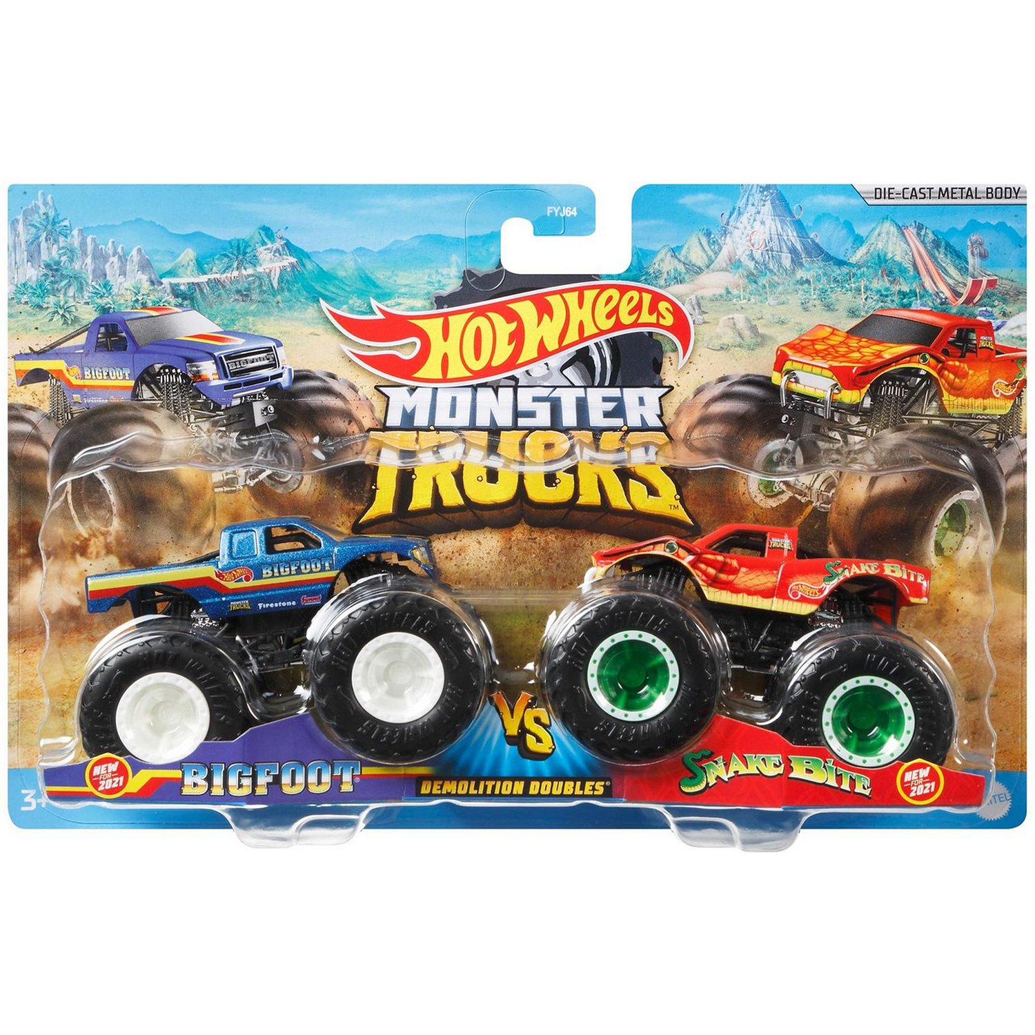 Набор машин Hot Wheels Monster Trucks Bigfoot vs Snake Bite (FYJ64/GTJ51) 1:64